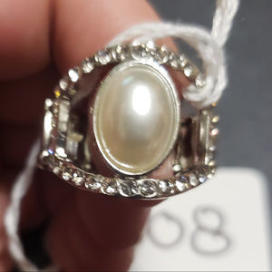 Silver Pearl Diamond Ring